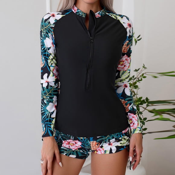 Weiqiqre Tummy Control Swimsuits for Women Rash Guard Long Sleeve One Piece Swimsuit Surfing Bathing Suit UPF 50+ Athletic Swimwear