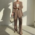 thumbnail image 2 of Timegard 2 Piece Suits Set for Women Button V Neck Open Front Jackets Business Office Wide Leg Pant Blazer Outfits, 2 of 6