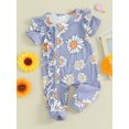 thumbnail image 3 of FAROOT Combinaison pour Bébé Fille, Manches Courtes, Col Ras du Cou, Imprimé Floral, Fermeture Éclair, Barboteuse Décontractée, 3 of 9
