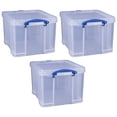 thumbnail image 1 of Really Useful Box Clear Stackable Storage Bins with Lids and Handles, 32 Liters, 3 pack, 1 of 7