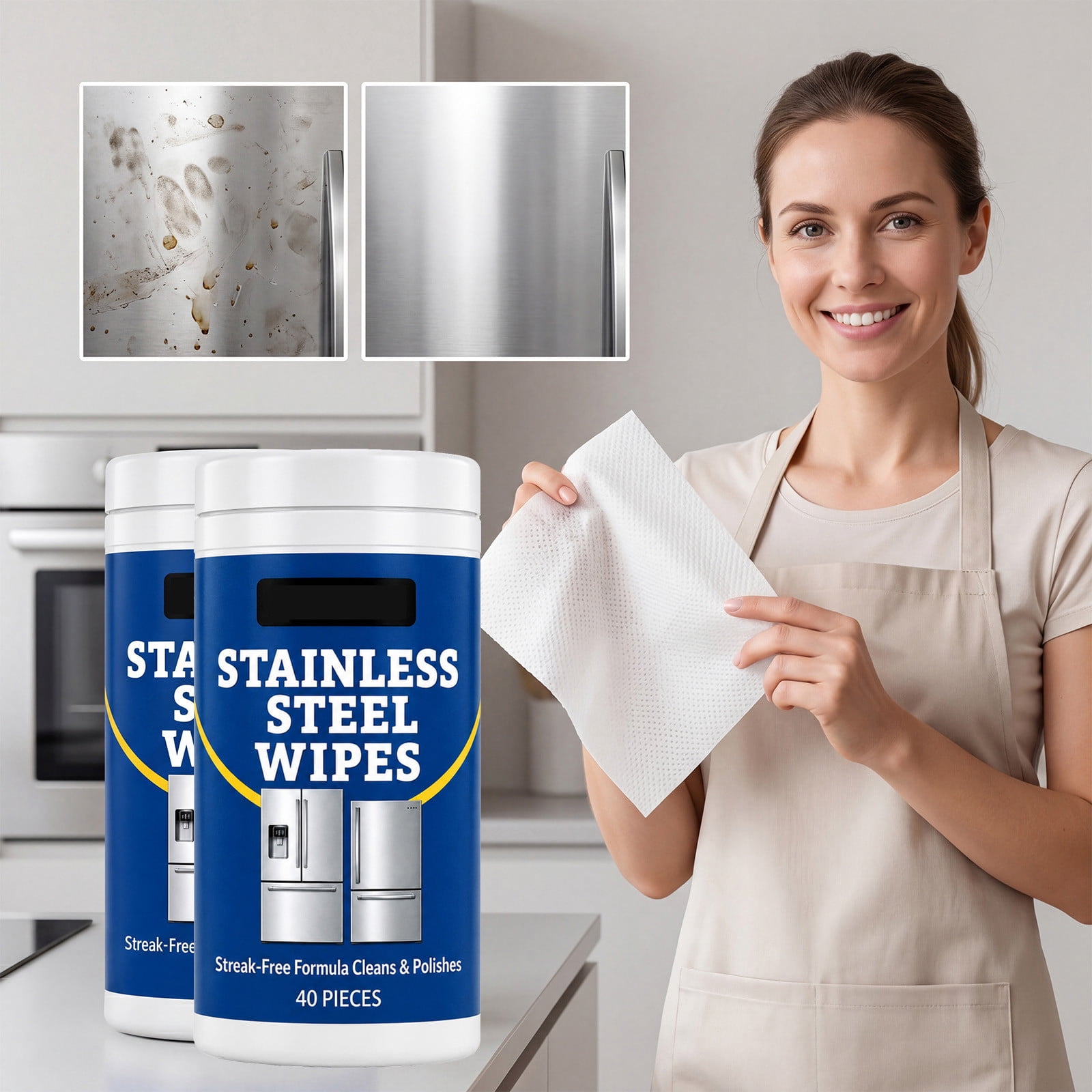 Kmonabie Stainless Steel Cleaning Wipes Streak Free, Metal Polish Wipes for Appliances Surfaces, Cleans Fingerprints Grime Grease Oil