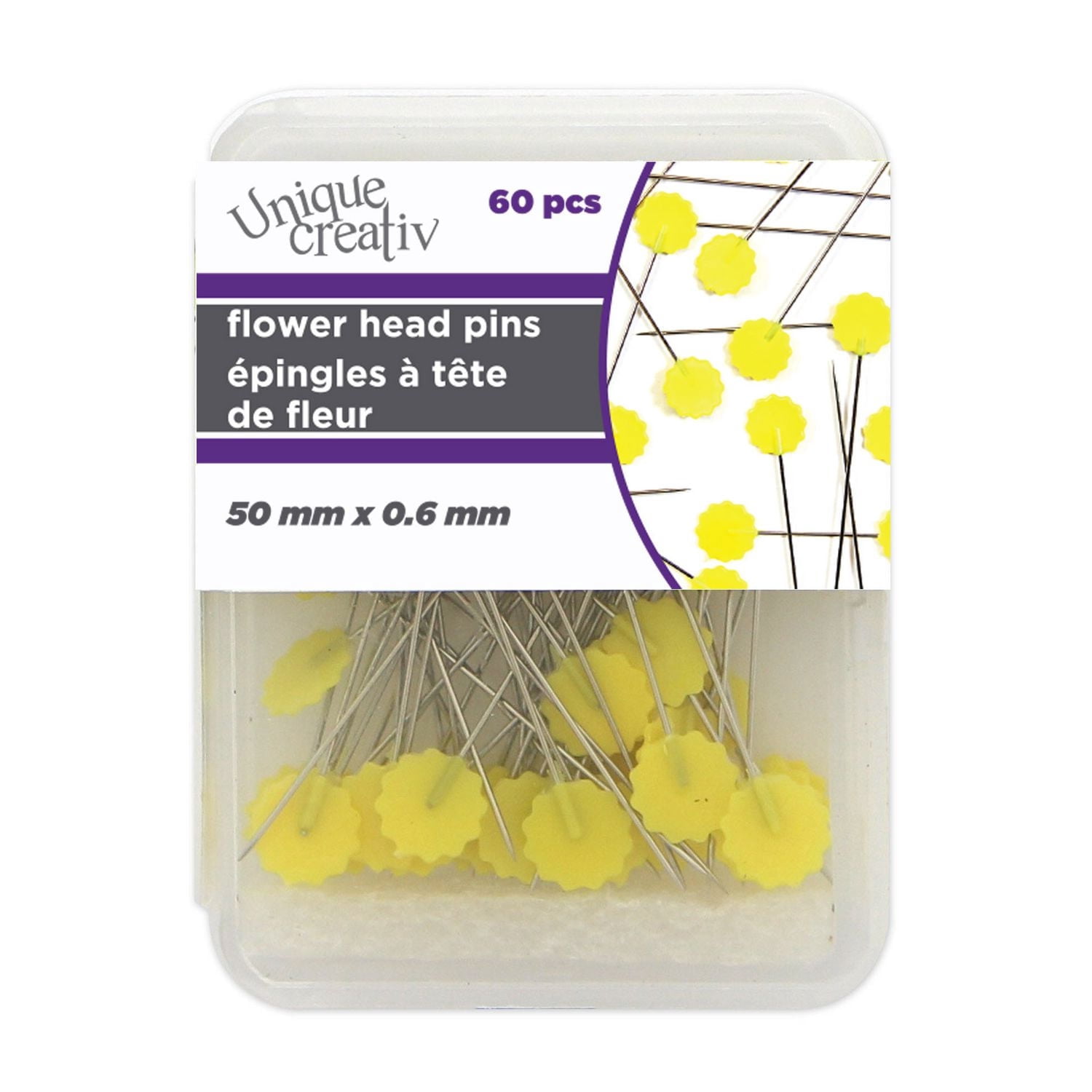 UNIQUE CREATIV fleur Head Pins, 50 mm (1.97 po), 60 pièces