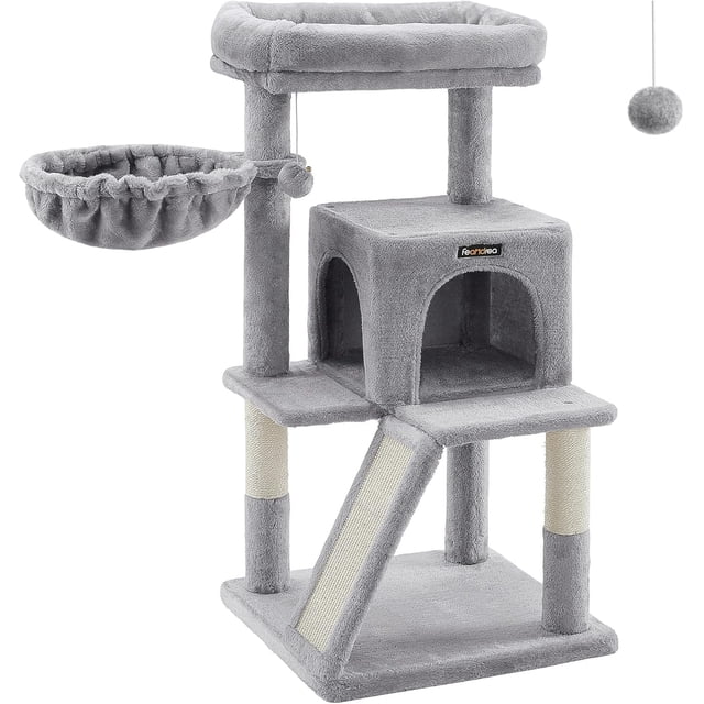 Cat Tree Small Cat Tower with Widened Perch for Large Cats Indoor Kittens cm MultiLevel Cat Condo Scratching Posts and Ramp Door Cat Cave Cat Basket Light UPCTW