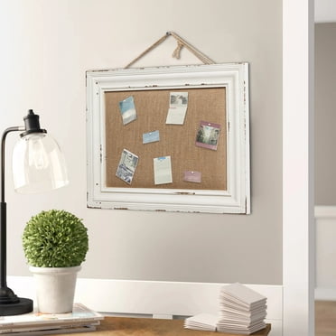 Tableau d'Affichage SOFE, Tableau en Liège Blanc Antique 21"x27 Pouces avec Cadre, Décoration Murale en Toile de Lin et Jute, Grand Tableau Mémo Suspendu pour Maison, Bureau, École, Tableau d'Affichage Rustique pour Messages