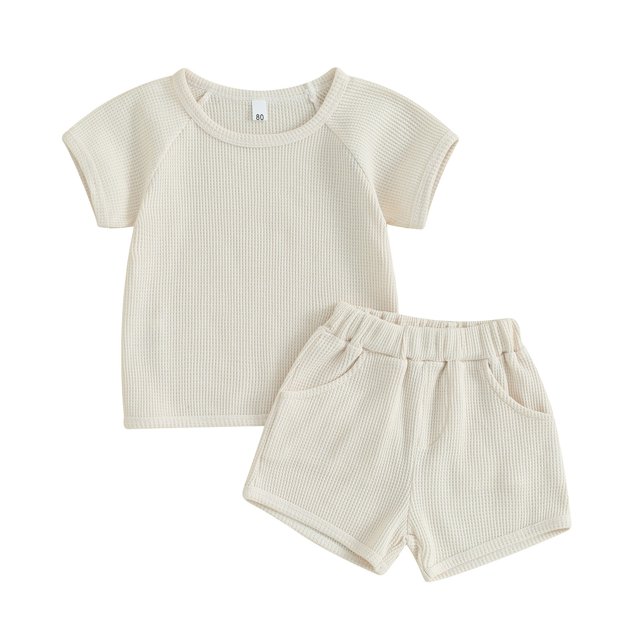 Plebaso Boys Girls casual Summer Solid Color Short-Sleeved Shorts Two-Piece Set Kids Summer Clothes Suits