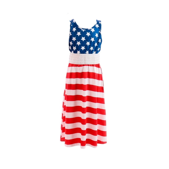 Robe d'Été Décontractée Vêtements de Printemps et d'Été Fête de l'Indépendance Drapeau Mère et Fille Robe Décontractée à Rayures
