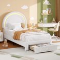 thumbnail image 1 of Eastvita White Twin LED Upholstered Princess Platform Bed with Rainbow Headboard Storage Drawer - No Box Spring Easy Assembly Cute Practical, 1 of 6