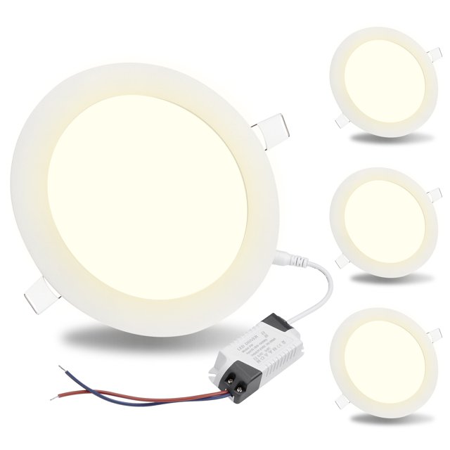 DELight 4 Pack 5 Inch LED Recessed Light Ultra-thin Ceiling Panel 3000-3500K Warm White Downlight 9W Eqv 75W Brightness ROHS Certified