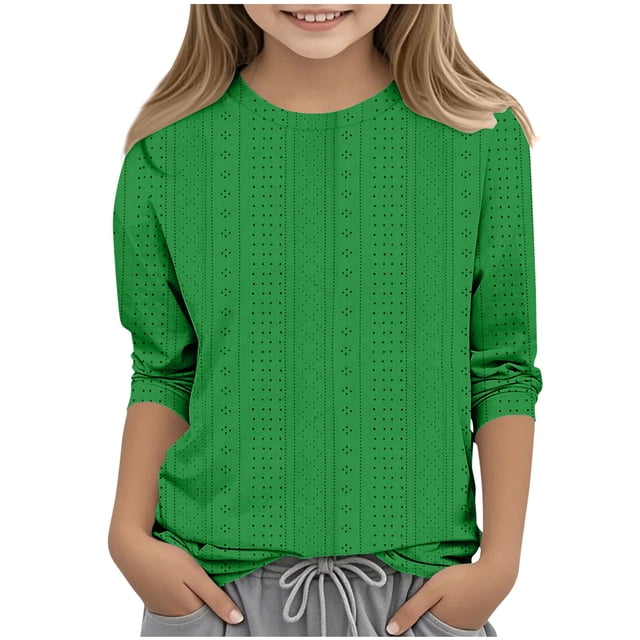 Bwiyojiz Tailles Mode 110-160 T-Shirts/chemises pour Enfants à Couleur Unie à Manches 3/4 à Col Rond, Vert