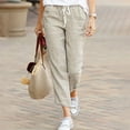 thumbnail image 2 of Yuyuzo Womens Cotton Linen Slacks Plus Size Lounge Pants Drawstring Waist Straight Leg Trousers Solid Color, 2 of 4