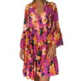thumbnail image 2 of Dresses for Women Ladies Plus Size Loose Print Long Sleeve V Button Mini Maxi Dress Red M, 2 of 5
