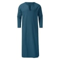 thumbnail image 5 of Thobe pour Hommes Caftan Décontracté Robe à Manches Longues pour Hommes Col en V Robe Musulmane Chemise Abaya Bleu Marine, 5 of 5