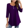 thumbnail image 1 of FAIWAD Oversized Tshirts for Women 3/4 Sleeve Button Decor Tops Cute Round Neck Basic Business Tees Blouses, 1 of 4