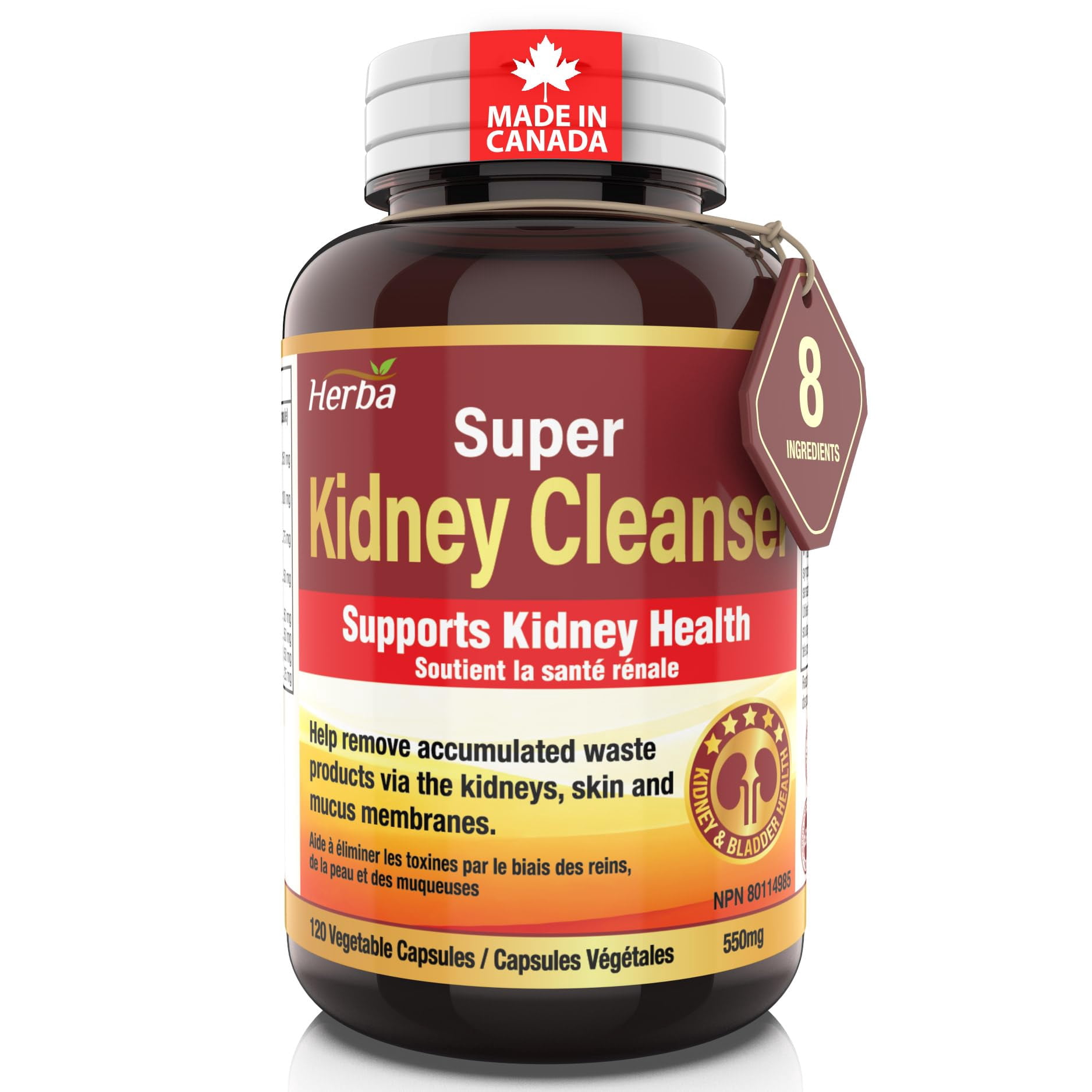 Herba Kidney Cleanse Supplement – 120 Capsules | 8 Natural Ingredients | Made in Canada