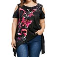 thumbnail image 1 of Women Floral Print Cold Shoulder Asymmetric Hem Plus Size Top, 1 of 2