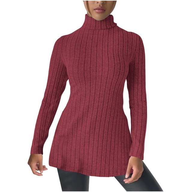 AherBiu Womens Sweater Tops Long Sleeve Turtleneck Ribble Knit Slim Pullover Tunic Sweaters Shirt Blouse