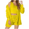 thumbnail image 1 of Ensemble de Pyjama 3 Pcs pour Femmes, Ensembles de Pyjama en Molleton Chaud, Tenues Duveteuses à Capuche, Hauts Courts Sans Manches, Shorts, Pyjamas, 1 of 7