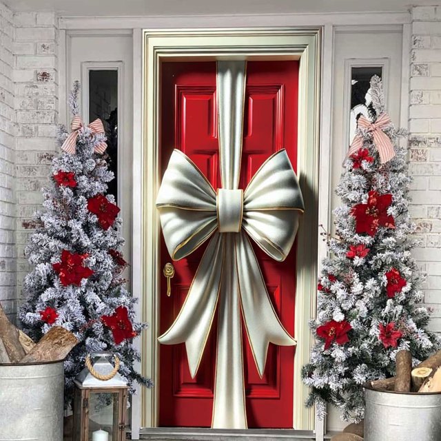 Qiulaii Rideau de Porte de Noël avec Design Festif de Nœud - Polyester Durable Décoration de Fête pour Porte Intérieure 35*71 Po