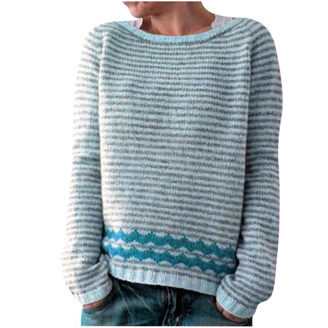 Yuyuzo Winter Sweater for Women Crewneck Long Sleeve Color-Block Prints Ribbed Knit Pullover Fashion Tops