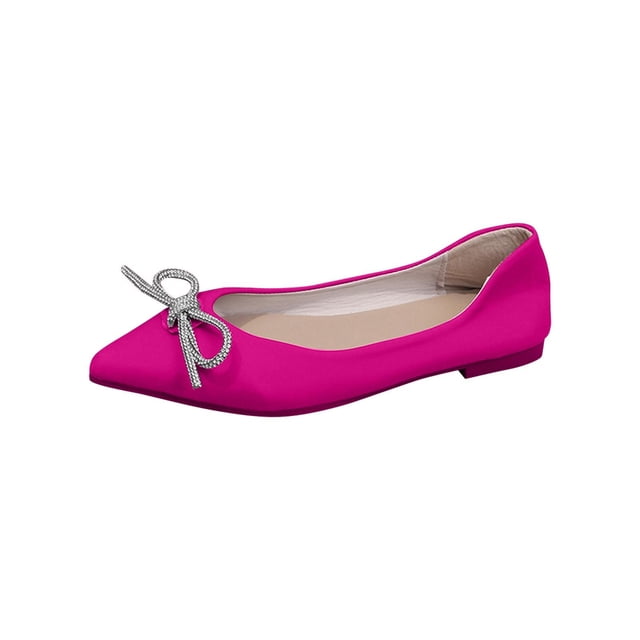 Wo-Fusoul Flat Shoes for Women, Fashionable Casual Pointed-Toe Soft-Sole Spring Style with Rhinestone Embellishment, Black