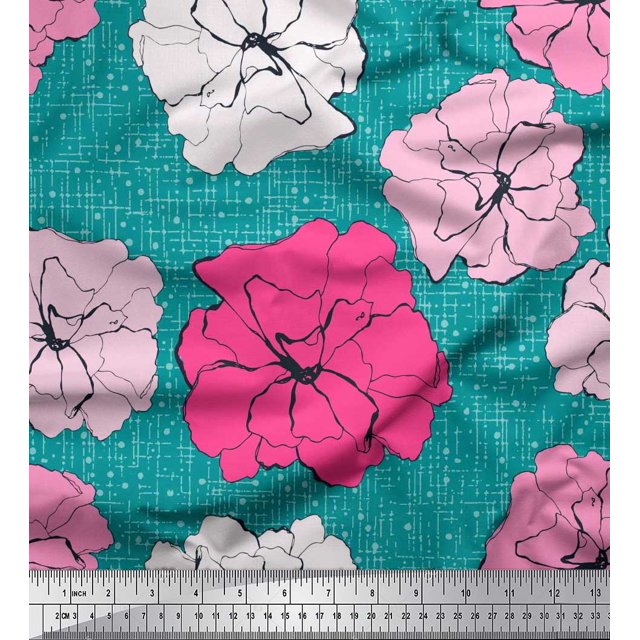 Soimoi Poly Georgette Fabric Carnation Floral Print Fabric by the Yard 42 Inch Wide