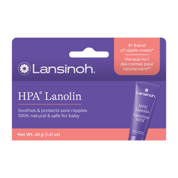 Crème pour mamelons Lansinoh HPA Lanoline, apaise et protège les mamelons douloureux et secs, indispensables pour l'allaitement, 40 grammes, sûre pour bébé et maman.