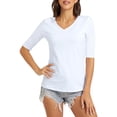thumbnail image 1 of LOVZFMLL Women's T-Shirts V Neck Half Sleeve Solid Color Casual Basic Tees Spring Summer Clothes Outfits Going Out Tops White M, 1 of 6