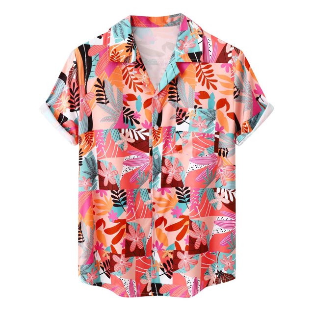Chemise en Denim Homme Décontractée Boutons Plage Imprimé Floral Non Positionné Col Rabattu Chemise à Manches Courtes Blouse