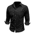thumbnail image 4 of hotojiny Mens Corduroy Button down Shirts Shacket Vintage Textured Long Sleeve Jacket Lightweight Work Shirts with Pockets, 4 of 7