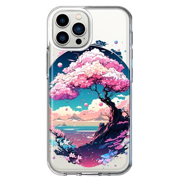 MUNDAZE Apple iPhone 12 Pro Max Étui de Protection Hybride Transparente Antichoc Kawaii Manga Fleur de Cerisier Rose Ciel Japonais Floral Océan