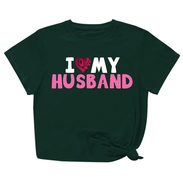 Penkiiy T-Shirt Femme J'aime Mon Mari Mignon Relation Mariée Tee L Vert