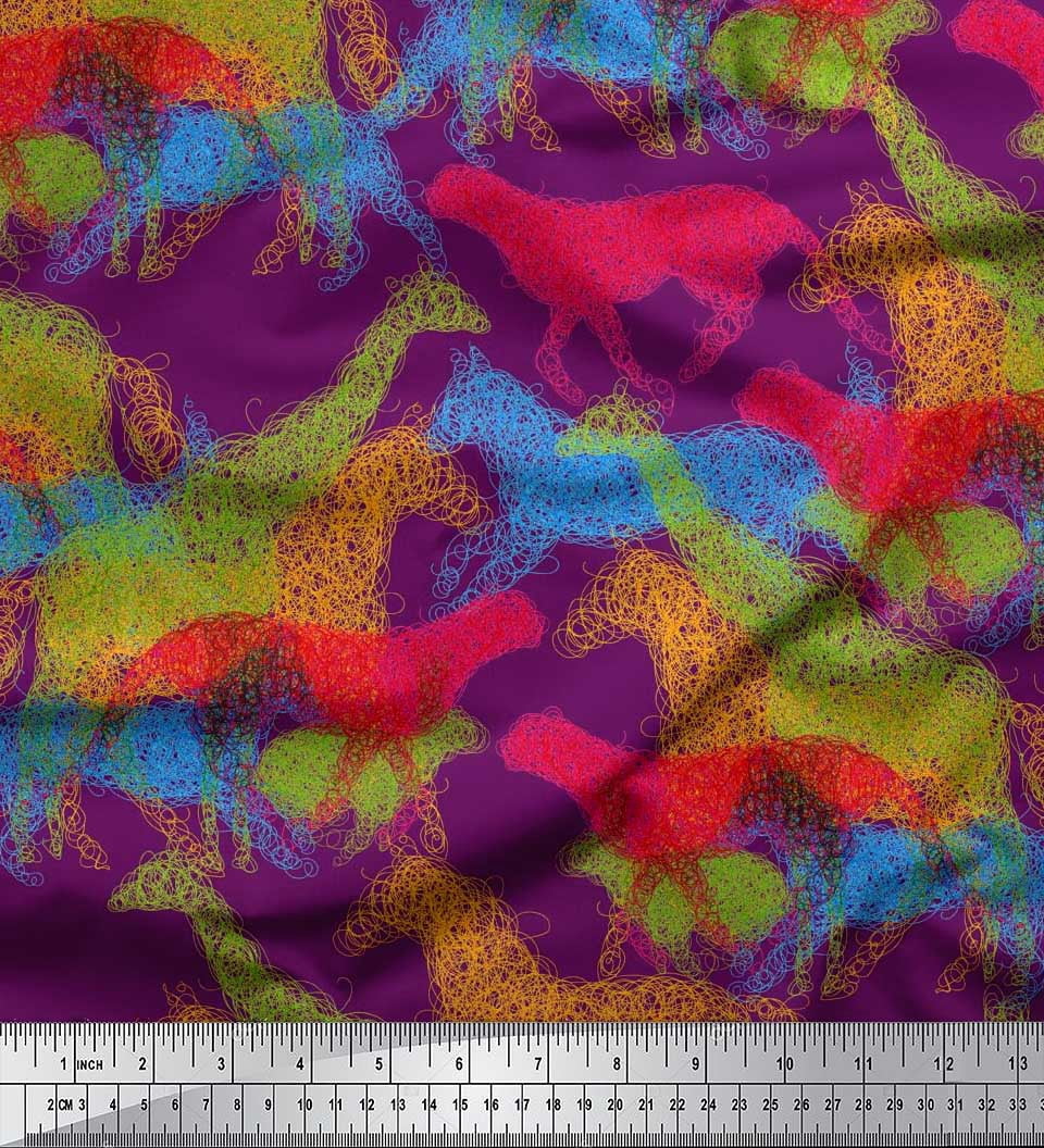 Soimoi Purple polyester Crepe Fabric Giraffe,Leopard & Horse Animal Fabric Prints by Yard 52 Inch Wide