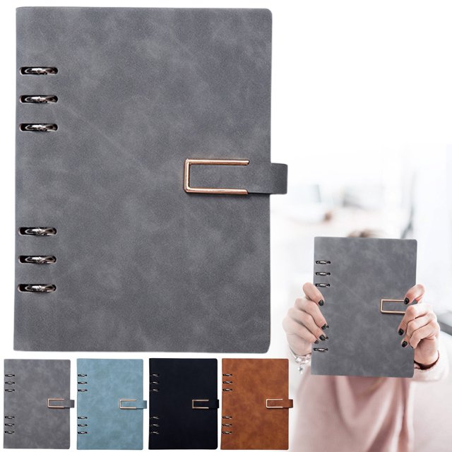 Leather A5 Notebook 6 Ring A5 PU Leather Refillable Notebook With Paper Navy