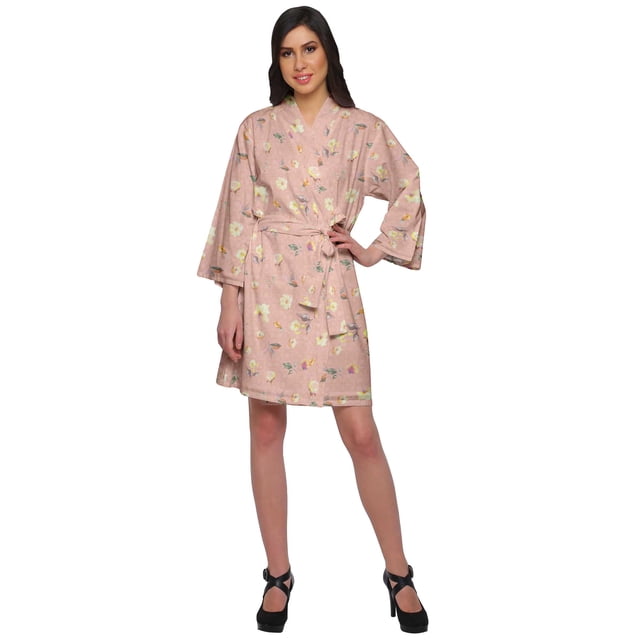 Moomaya Short Robe For Women Plus Size Printed Cotton Robe Lightweight Nightwear