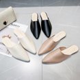 thumbnail image 4 of Women Closed Pointed Toe Flat Heel Slides Slippers Faux Leather Mules Shoes, 4 of 8