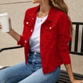 thumbnail image 4 of pxiakgy women's basic solid color button down denim cotton jacket with pockets denim jacket coat red s, 4 of 7