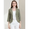 thumbnail image 3 of INSPIRE CHIC Blazer à Rayures pour Femme Manches 3/4 Décontracté Ouvert à l'Avant Revers Cranté Blazer TP Vert Armée, 3 of 6