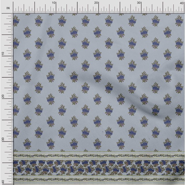 Soimoi Moss Georgette Fabric Stripe,Leaves & Floral Panel Decor Fabric Printed Yard 42 Inch Wide