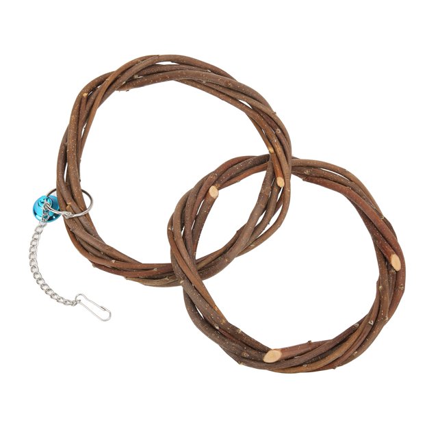 Bird Toy Double Ring Swing, Easy To Use Ring Swing Safe Natural Wood With Bells For Double Ring Swing