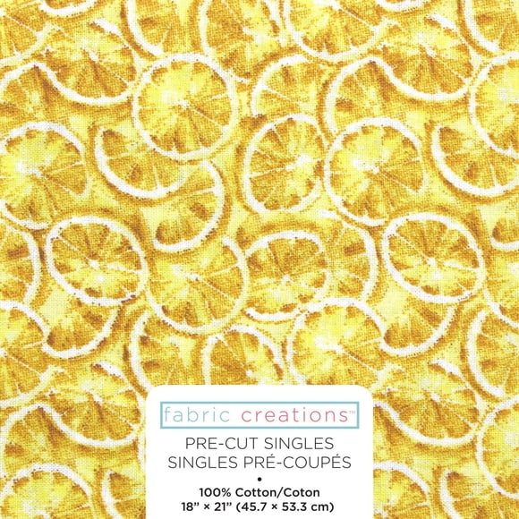 FABRIC CREATIONS Lemonade Lemon Slices fat quarter 45 × 53 cm (20.9 in), jaune, 18x21