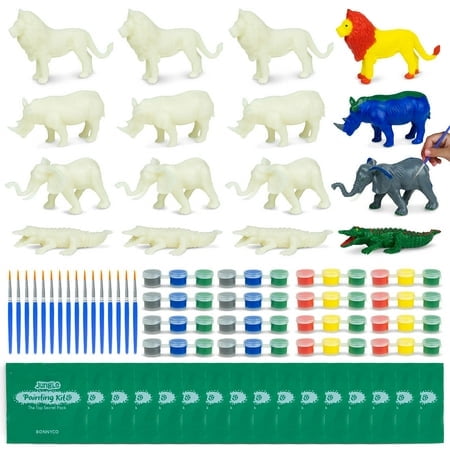 BONNYcO Safari Party Favors for Kids Painting Kit Pack 16 Kids Party Favors, Jungle goodie Bag Stuffers, Animal Return gifts for Kids Birthday, Pinata Stuffers, Paint Party Favors, Prizes for Kids