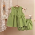 thumbnail image 3 of Hiiyo Infant Girls Clothes Outfits Solid Color Comfortable Sleeveless Top Shorts Set Pajamas, 3 of 3