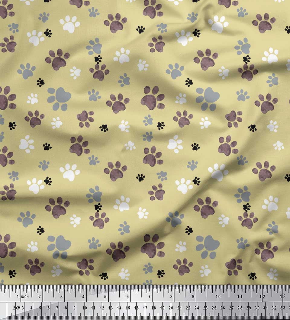 Soimoi Beige Moss Georgette Fabric Paw Dog Print Sewing Fabric Yard 42 Inch Wide