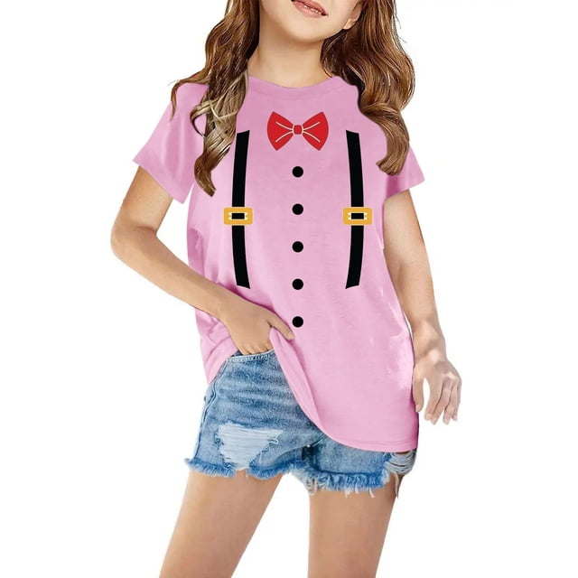 Penkiiy T-Shirts Garçons Filles T-Shirts Graphiques Imprimés 3D T-Shirts Col Rond Manches Courtes pour Enfants 5 Ans Rose