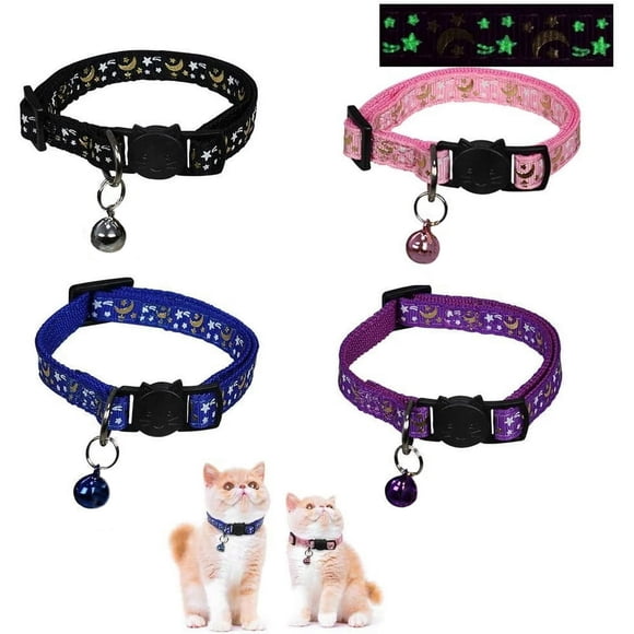 CHUANK 4 Pack Breakaway Cat Collar with Glow in The Dark Adjustable Kitten Collars with for Cats Puppy