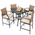 thumbnail image 1 of Costway 5PCS Outdoor Bistro Set Rattan Bar Stool Table Set with Cushions Steel Frame, 1 of 9