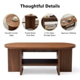 thumbnail image 4 of Wirrytor 43.3” Oval Coffee Table, Farmhouse Coffee Tables for Living Room Small, Fluted Coffee Table with Open Storage Shelf, Wood Centre Table for 2-Tier Coffee Table, Walnut, 4 of 7