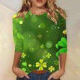thumbnail image 2 of Diufon T-Shirts de la Saint-Patrick pour Femmes, Grande Taille, Imprimé Trèfle, Manches 3/4, Col Rond, 2 of 5