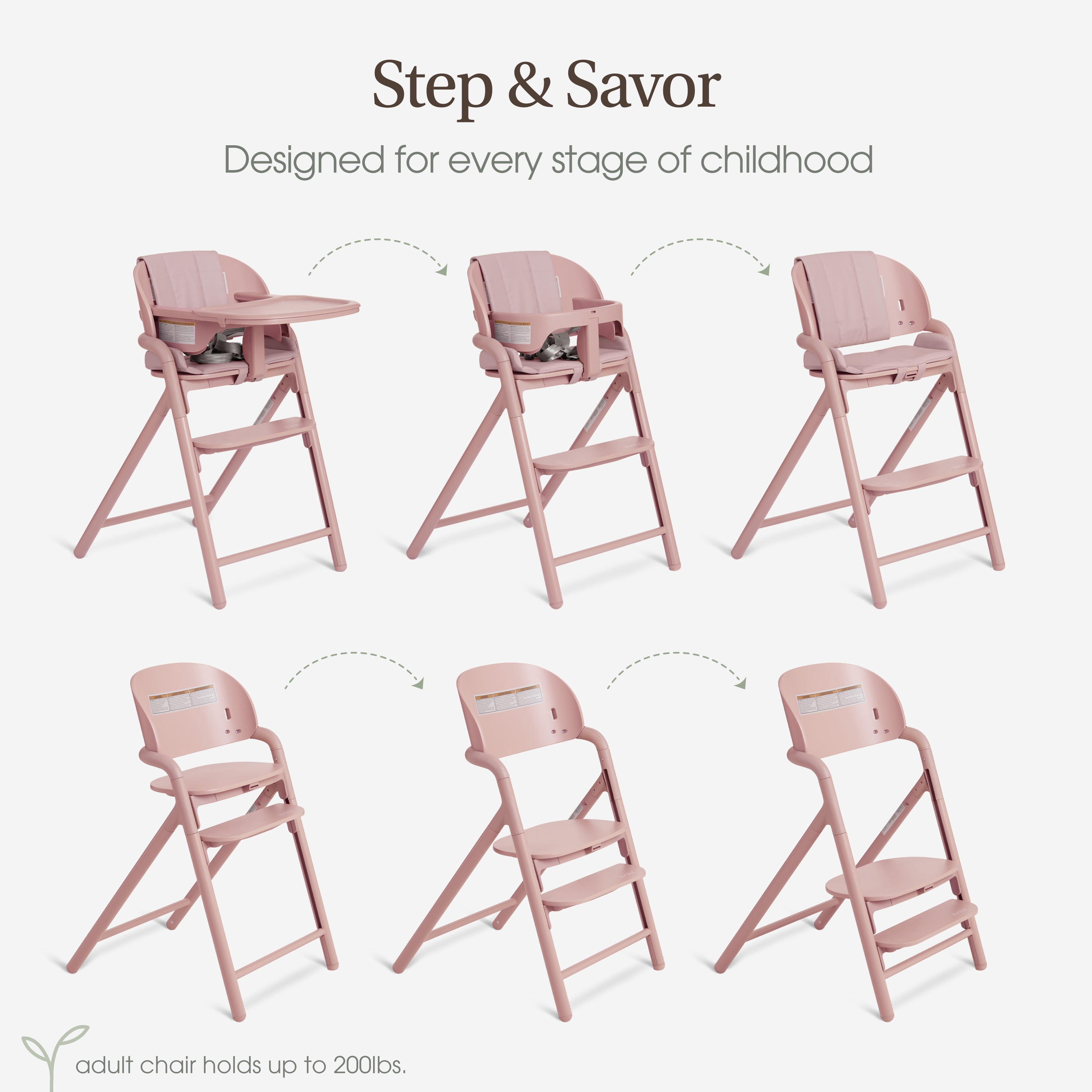 Chaise haute convertible Evolur Step and Savor, Rose Petal