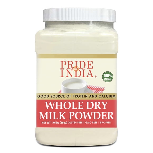 Pride Of India - Whole Dry Milk Powder - Protein & Calcium Rich - 1 lbs (16oz) Jar